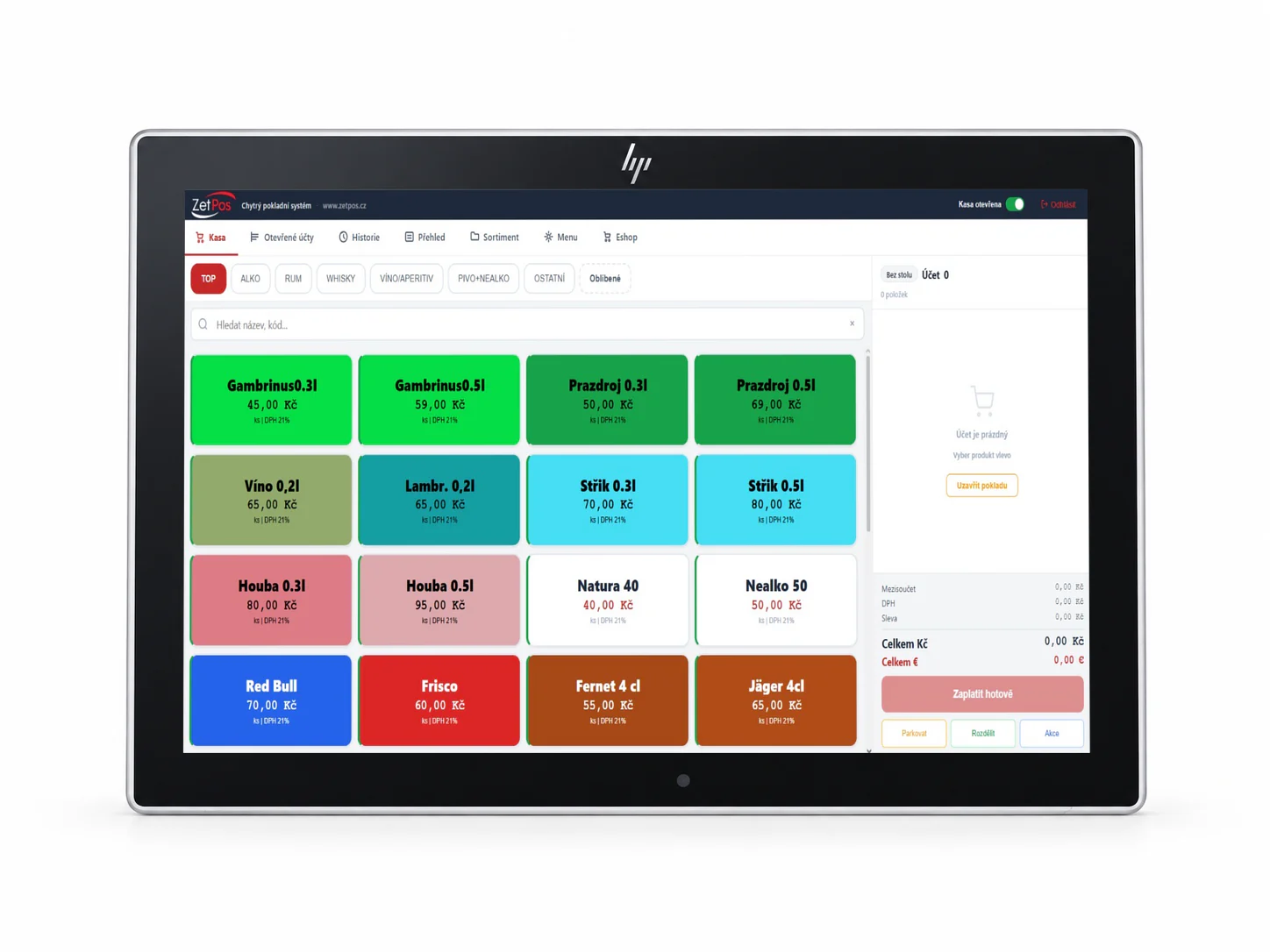 Pokladní software ZetPos na dotykové obrazovce