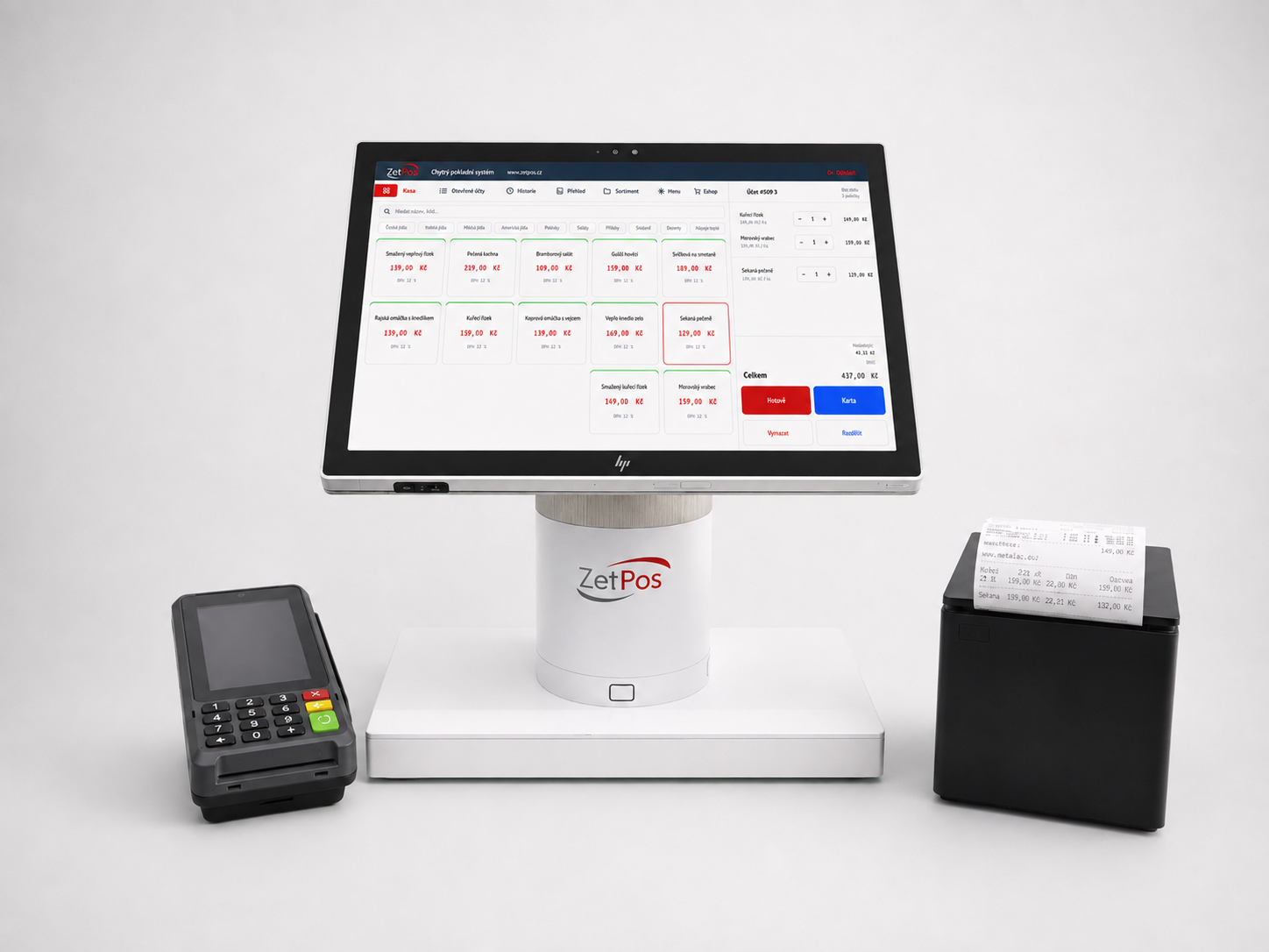 Kompletní pokladní systém ZetPos s dotykovou obrazovkou, platebním terminálem a tiskárnou